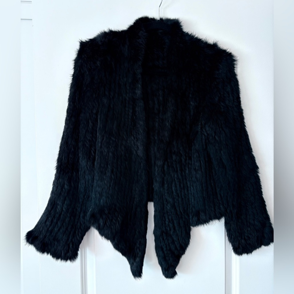 Women’s beautiful Black natural rabbit fur short jacket Size S. $150. Paid $300